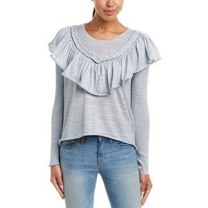Wildfox Blue Lais Ruffled Crop Sweater Top NWT